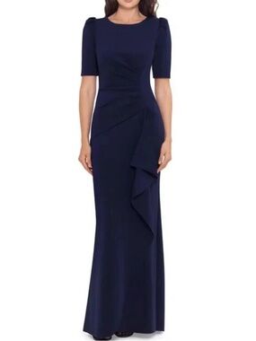 xscape short sleeve boat neck floral lace sheath dress Xscape Embroidered Lace Boat Neck Short Sleeve Sheath Dress